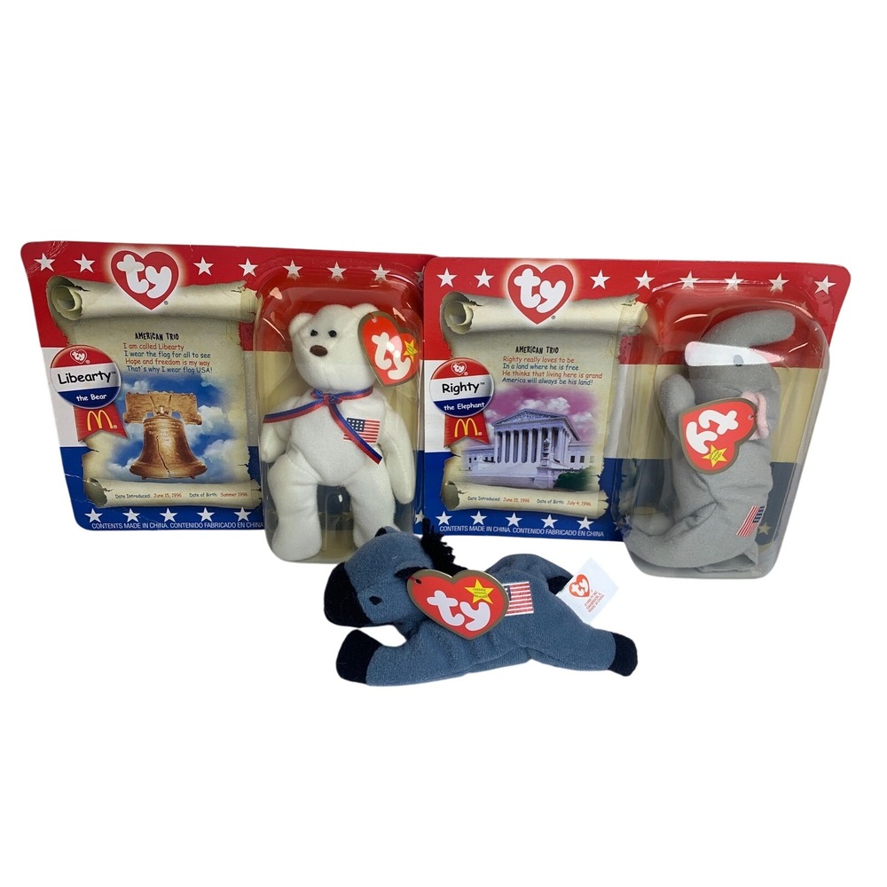Ty Teenie Beanie Babies American Trio‎ McDonalds Libearty Righty Lefty Set 2000